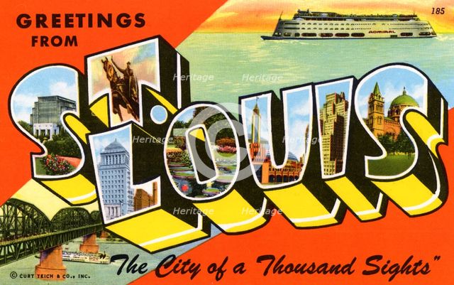 'Greetings from St Louis, the City of a Thousand Sights', postcard, 1949. Artist: Unknown