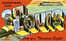 Greetings from St Louis, the City of a Thousand Sights postcard, 1949