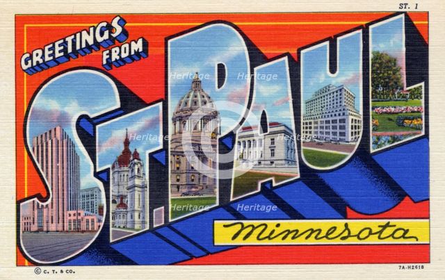 'Greetings from St Paul, Minnesota', postcard, 1937. Artist: Unknown
