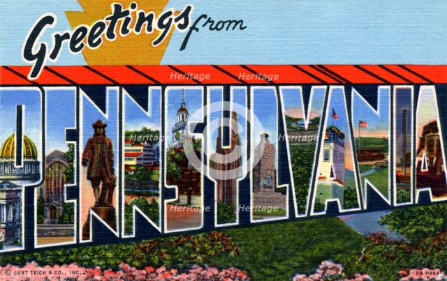 'Greetings from Pennsylvania', postcard, 1940. Artist: Unknown