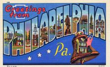 Greetings from Philadelphia, Pennsylvania postcard, 1937