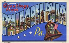 Greetings from Philadelphia, Pennsylvania postcard, 1937