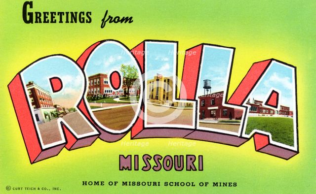 'Greetings from Rolla, Missouri, Home of the Missouri School of Mines', postcard, 1943. Artist: Unknown