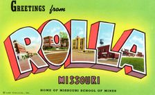 Greetings from Rolla, Missouri, Home of the Missouri School of Mines postcard, 1943