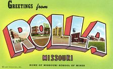 Greetings from Rolla, Missouri, Home of the Missouri School of Mines postcard, 1943
