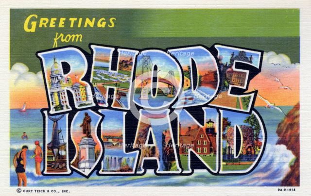 'Greetings from Rhode Island', postcard, 1939. Artist: Unknown