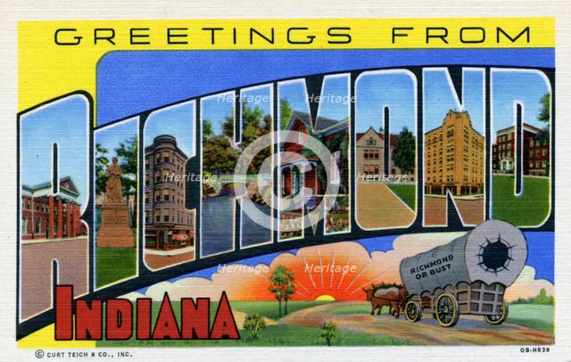 'Greetings from Richmond, Indiana', postcard, 1940. Artist: Unknown