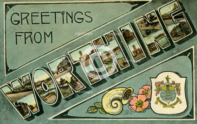 'Greetings from Worthing', postcard, c1913.Artist: Milton