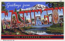 Greetings from Washington, the Evergreen State postcard, 1940