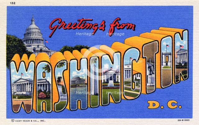 'Greetings from Washington, DC', postcard, 1942. Artist: Unknown