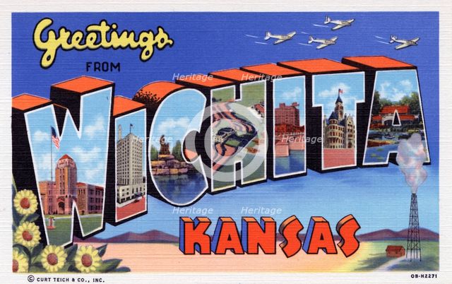 'Greetings from Wichita, Kansas', postcard, 1940. Artist: Unknown