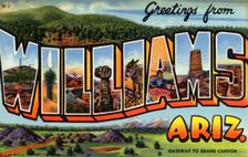 Greetings from Williams, Arizona, Gateway to the Grand Canyon postcard, 1940