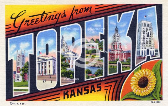 'Greetings from Topeka, Kansas', postcard, 1937. Artist: Unknown