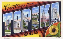 Greetings from Topeka, Kansas postcard, 1937
