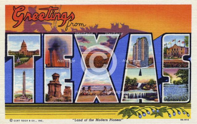 'Greetings from Texas', postcard, 1939. Artist: Unknown