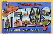 Greetings from Texas, the Lone Star State postcard, 1938