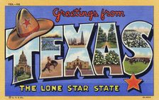 Greetings from Texas, the Lone Star State postcard, 1938