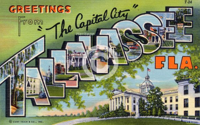 'Greetings from the Capital City, Tallahassee, Florida', postcard, 1942. Artist: Unknown