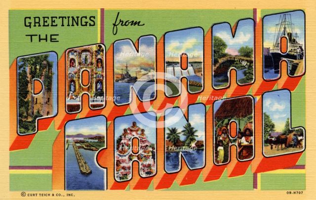 'Greetings from the Panama Canal', postcard, 1940. Artist: Unknown