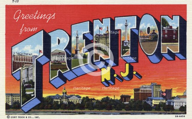 'Greetings from Trenton, New Jersey', postcard, 1943. Artist: Unknown