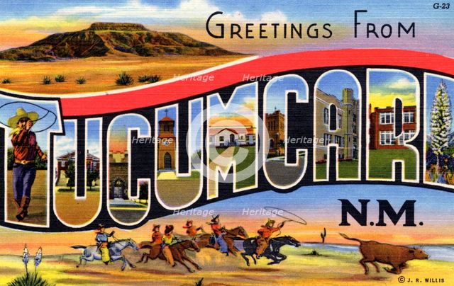'Greetings from Tucumcari, New Mexico', postcard, 1939. Artist: Unknown