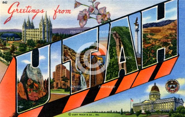 'Greetings from Utah', postcard, 1941. Artist: Unknown
