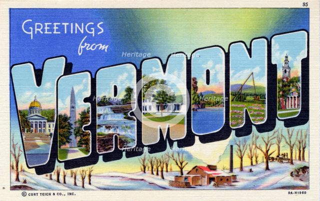 'Greetings from Vermont', postcard, 1939. Artist: Unknown