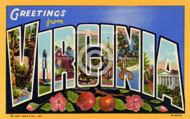 'Greetings from Virginia', postcard, 1939. Artist: Unknown