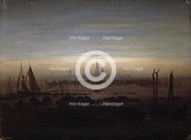 Greifswald in moonlight. Artist: Friedrich, Caspar David (1774-1840)