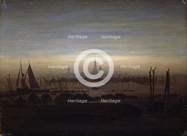 Greifswald in moonlight. Artist: Friedrich, Caspar David (1774-1840)