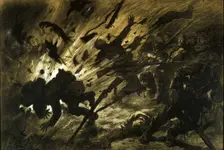 Grenade explosion at night, 1915. Creator: Scott, Georges Bertin (1873-1943)
