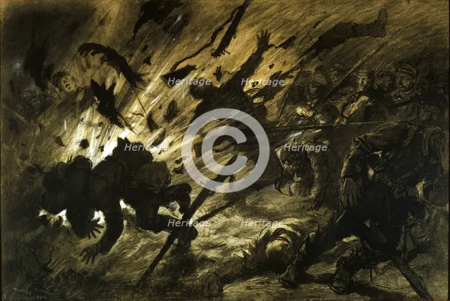 Grenade explosion at night, 1915. Creator: Scott, Georges Bertin (1873-1943).