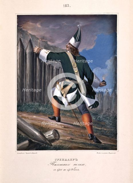 Grenadier of the Infantry Regiment in 1700-1732, 1841. Artist: Chorikov, Boris Artemyevich (1802-1866)