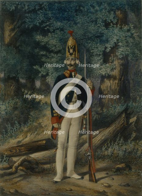 Grenadier of the Preobrazhensky Regiment in 1800, 1840s. Artist: Belousov, Lev Alexandrovich (1806-1864)