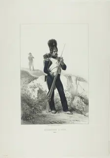 Grenadier on Foot, Elba, 1846. Creators: Théodore Valerio, Auguste Raffet