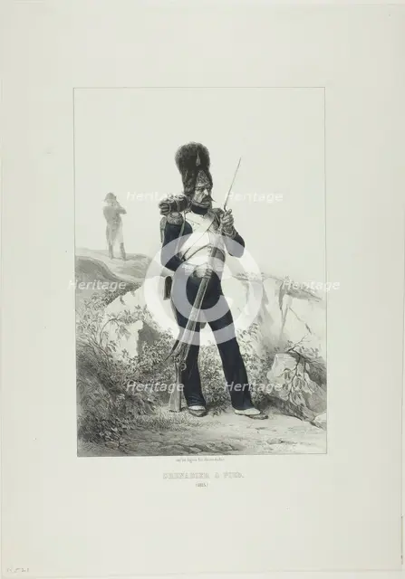 Grenadier on Foot, Elba, 1846. Creators: Théodore Valerio, Auguste Raffet.