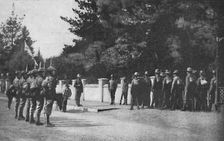 Grenadier Guards (with their new hats) relieving guard at Lord Roberts's headquarters, Pretoria 1