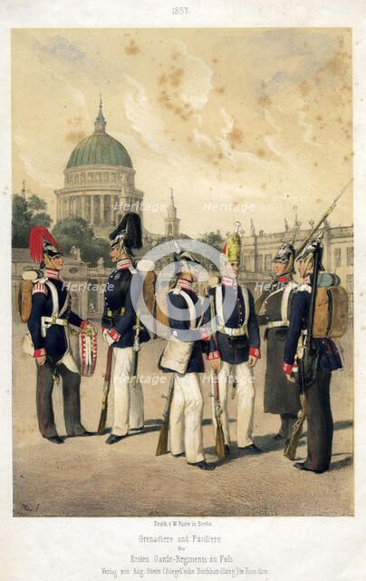 Grenadiers and fusiliers of the Prussian army, 1857.Artist: W Korn