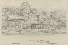 Greniers indigenes et habitations a Akaroa, presqu'Ile de Banks, 1860. Creator: Charles Meryon