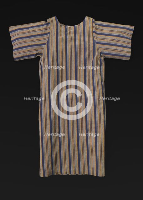 Grey, blue, and maize-colored cotton striped dress designed by Willi Smith, 1969-1987. Creator: Willi Smith.