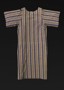 Grey, blue, and maize-colored cotton striped dress designed by Willi Smith, 1969-1987. Creator: Willi Smith