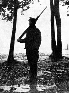 Grey dawn on the battlefield, British cavalry, Belgian frontier First World War, 1914