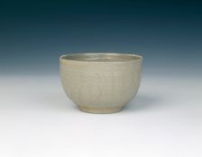 Grey-green glazed bowl with hatched decoration, Yuan dynasty, China, 1279-1368. Creator: Unknown