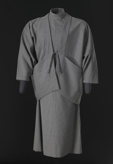 Grey pinstriped dress and jacket designed by Arthur McGee, mid 20th-late 20th century. Creator: Arthur McGee