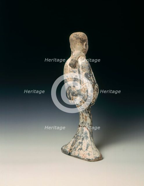 Grey pottery standing woman, Western Han dynasty, China, 206 BC-8 AD. Creator: Unknown.
