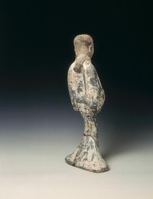 Grey pottery standing woman, Western Han dynasty, China, 206 BC-8 AD