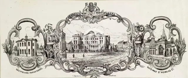 Greyfriars Parish School, Aberdeen; Royal Infirmary; Gateway St Nicholas Street, c1830s. Creator: Unknown.