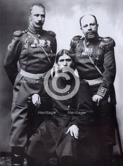 Grigori Rasputin, General Count Mikhail Putyatin (right) and Colonel Dmitriy Lotman, 1904-1905.