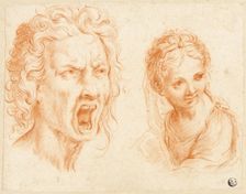 Grimacing Male Head, Bust of Girl, n.d. Creator: Unknown