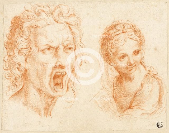 Grimacing Male Head, Bust of Girl, n.d. Creator: Unknown.